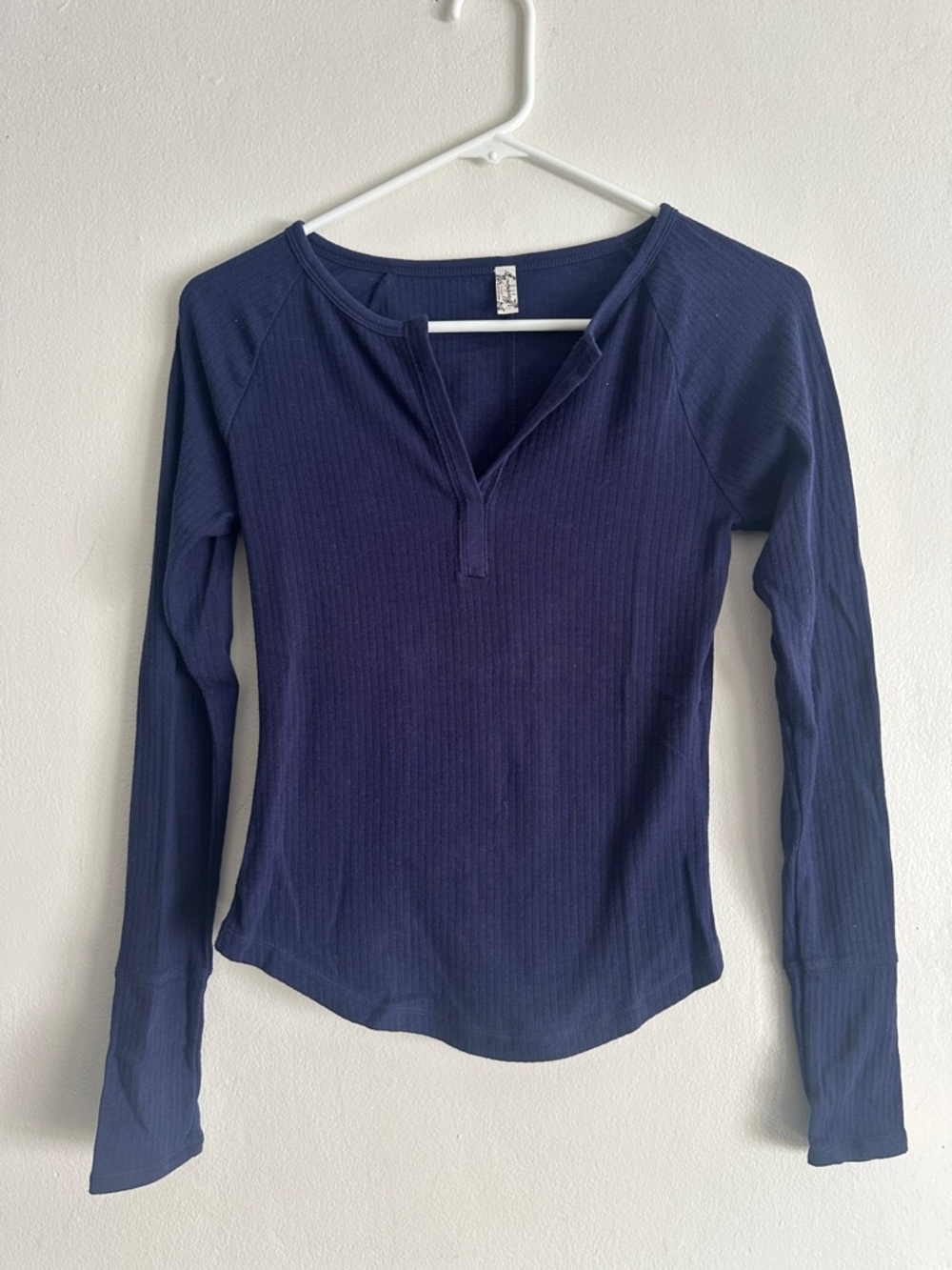 Long-Sleeve Navy Ribbed Free People Top